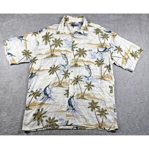 Corsini Men's Button-Up Short Sleeve Palm Print Shirt White Size XL